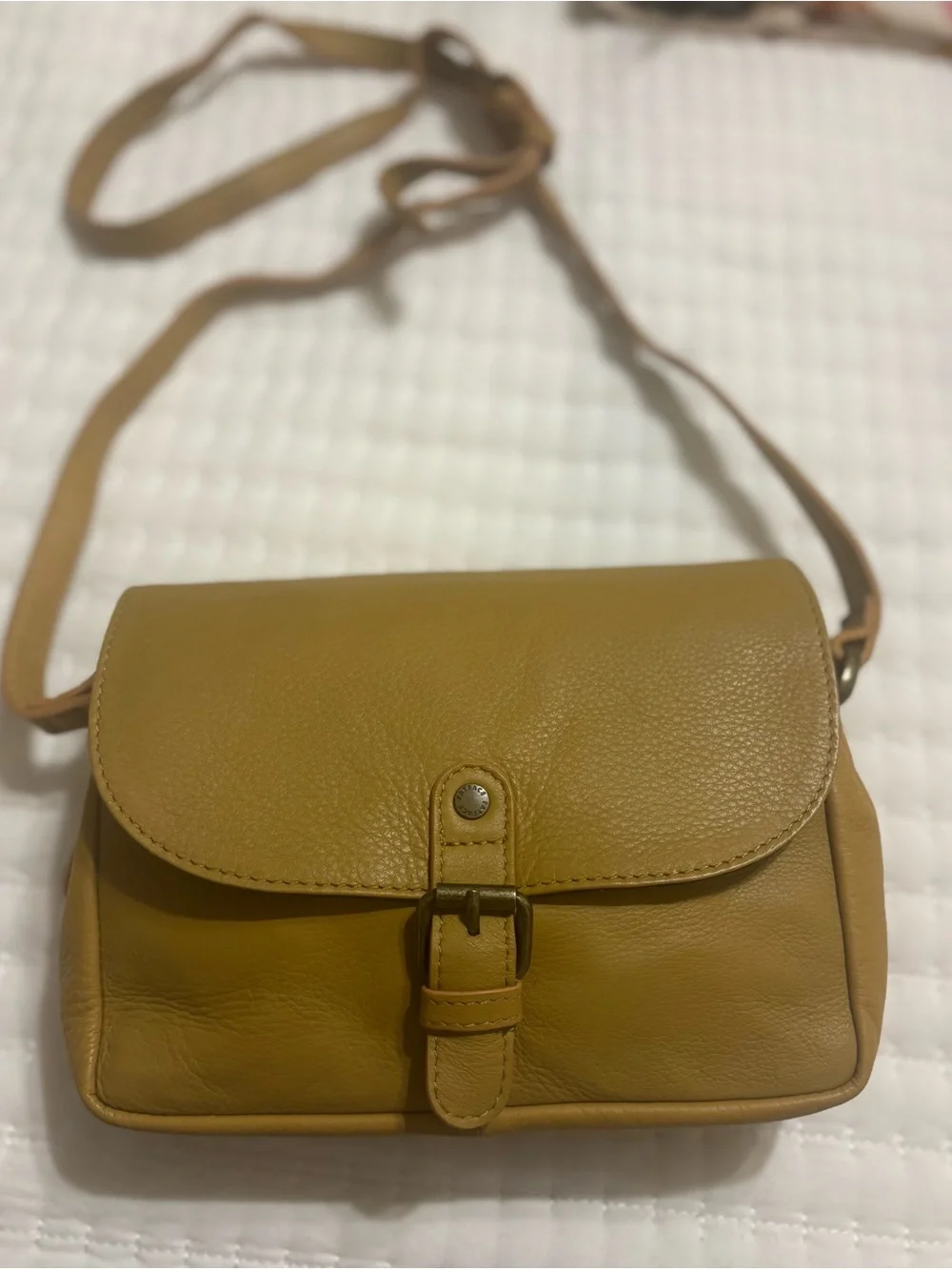 Fatface Mustard Yellow 100% Leather Crossbody Bag - Classic Buckle Design